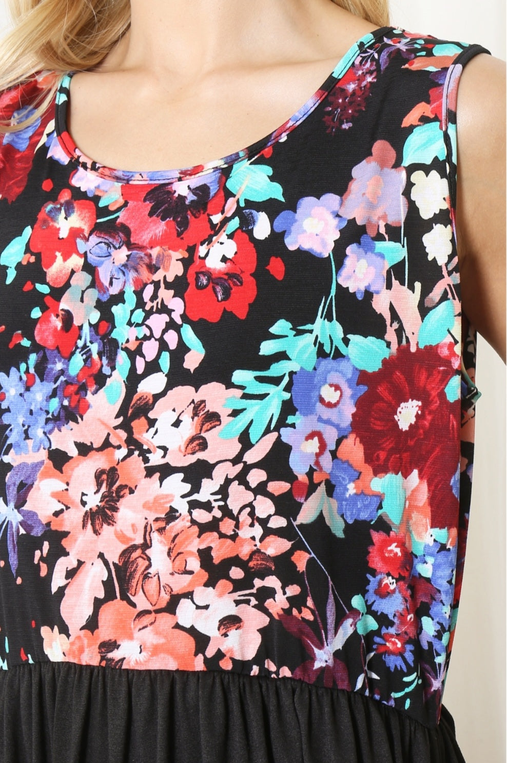 Painterly Floral/Black Dress