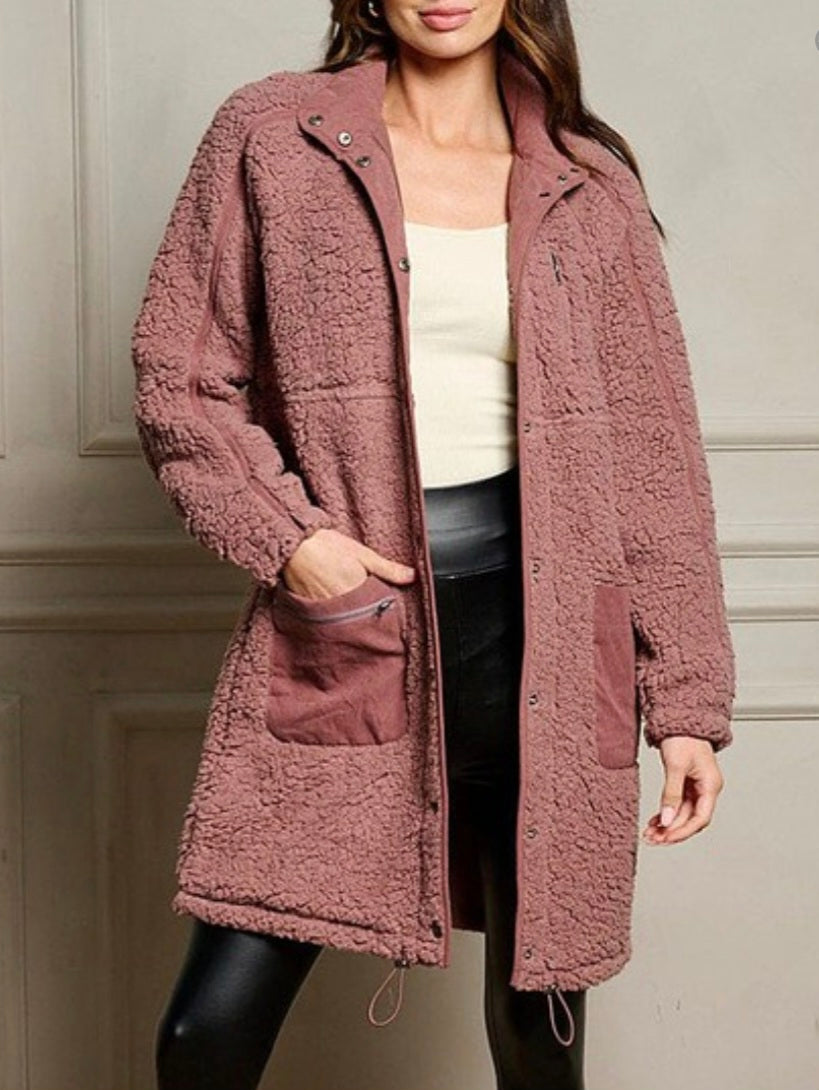 Mauve Long Sherpa Jacket