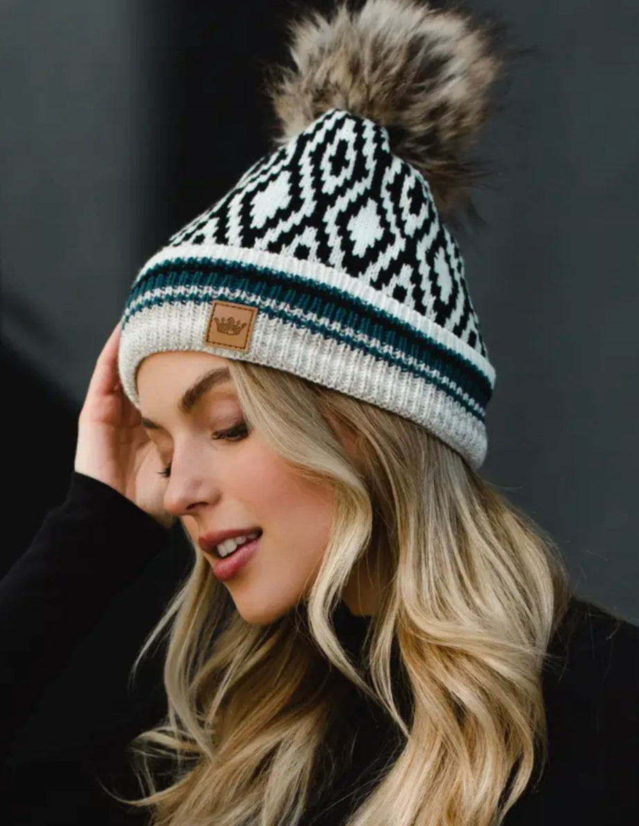 Blue Black Pom Beanie