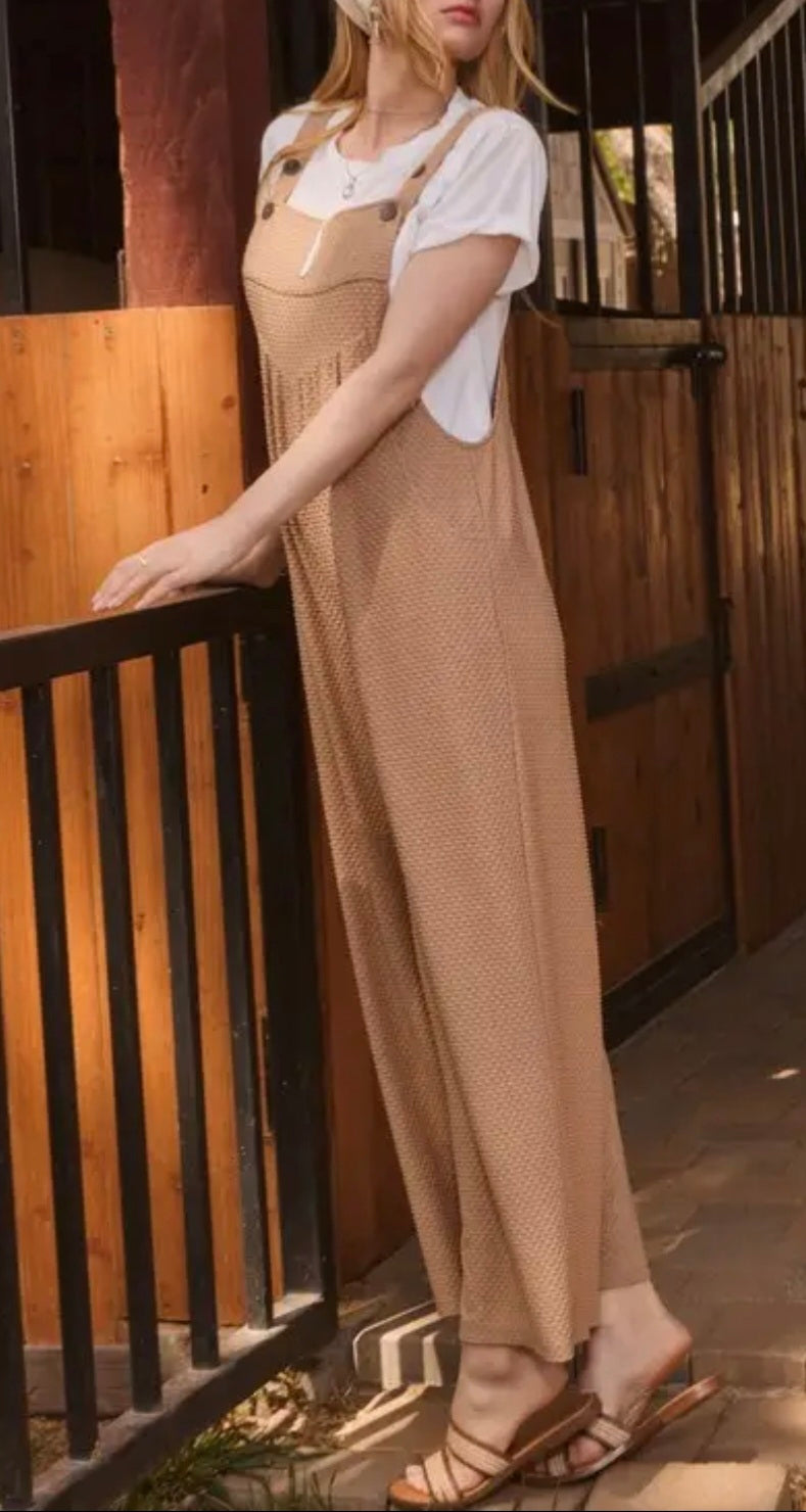 Tan Waffle Overall Jumper