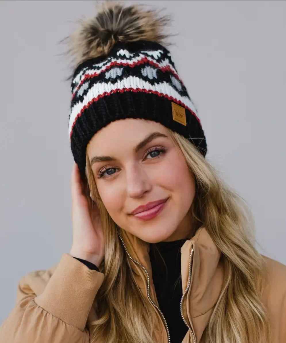 Black/Rust Print Ski Beanie