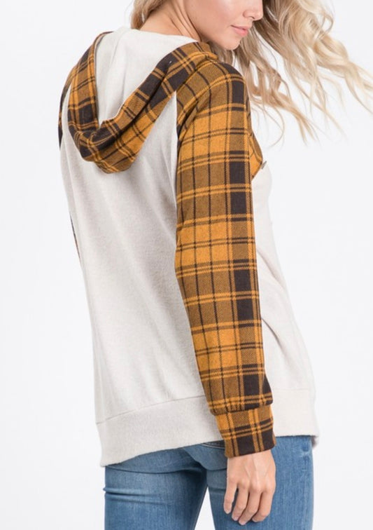 Mustard Plaid Button Hoodie
