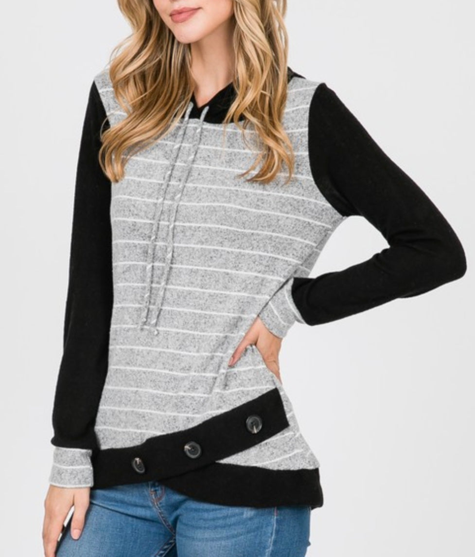 Stripe Button Hoodie