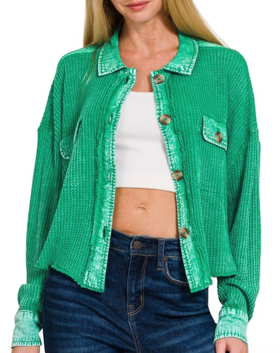Kelly Green Crop Shacket