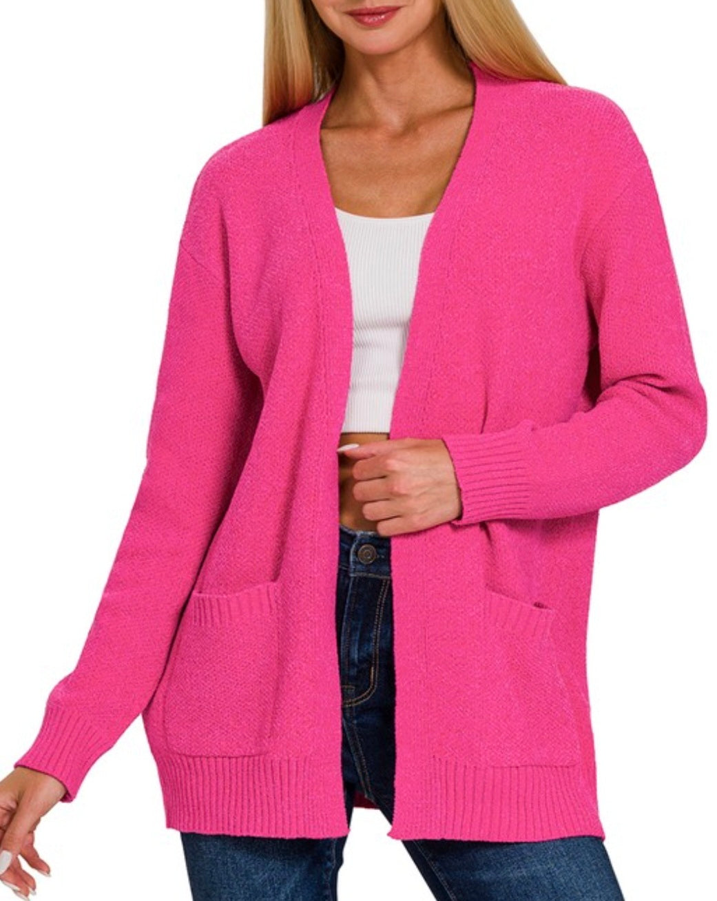 Hot Pink Pocket Cardigan