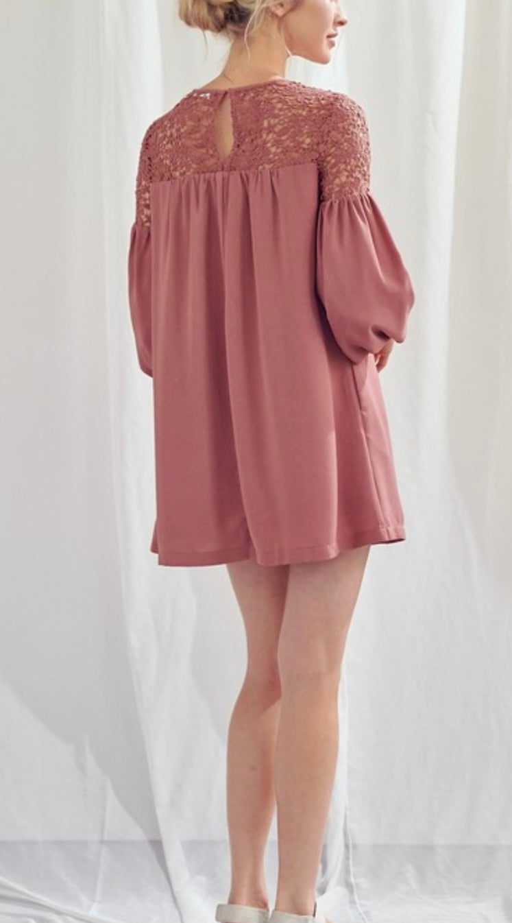 Dusty Rose Lace Trim Dress