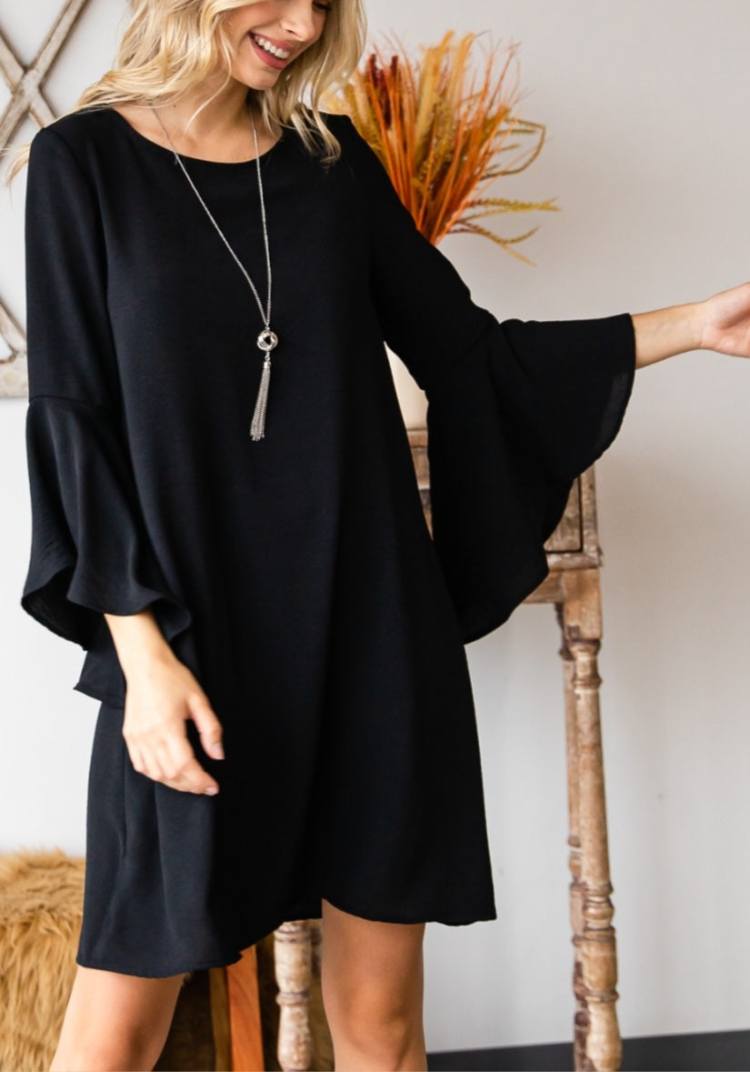 Black Bell Sleeve Dress Stars Boutique Black Bell Sleeve Dress Stars Boutique