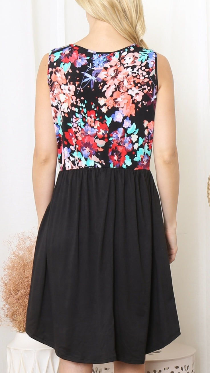 Painterly Floral/Black Dress