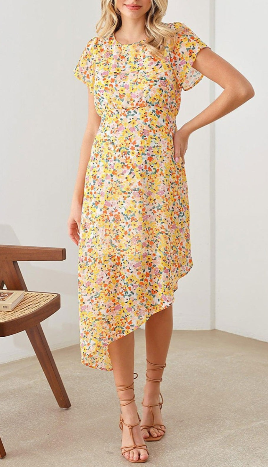 Asymmetrical Yellow Floral Dress Stars Boutique Asymmetrical Yellow Floral Dress Stars Boutique