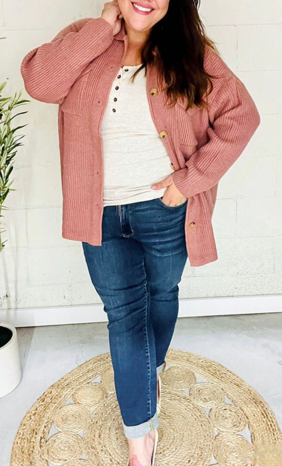 Mauve Sweater Shacket -Plus