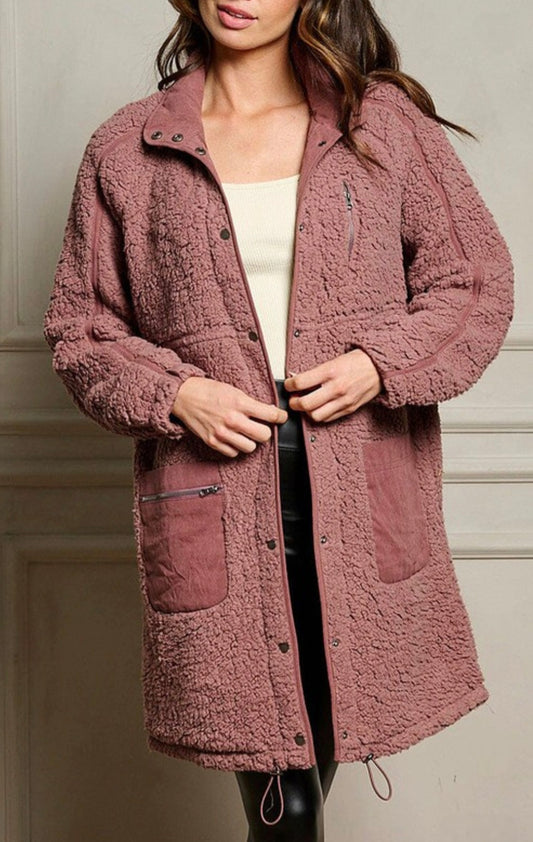 Mauve Long Sherpa Jacket