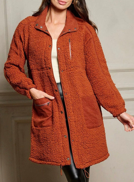 Rust Long Sherpa Jacket