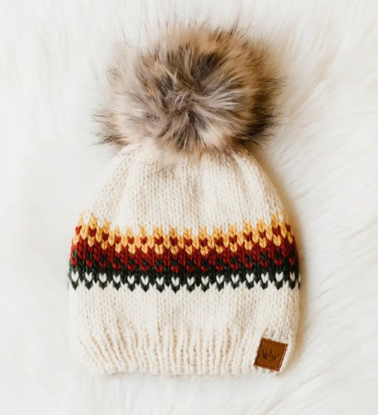 Cream Ski Pom Beanie