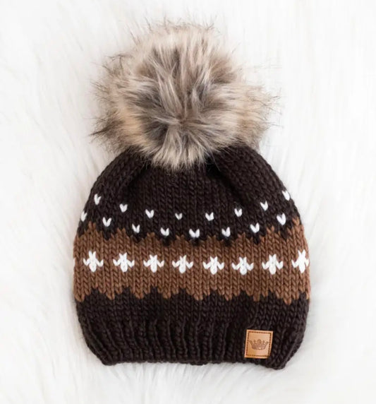 Dark Brown Ski Pom Beanie