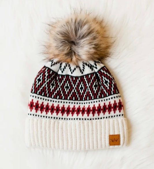 Red Black Pom Beanie