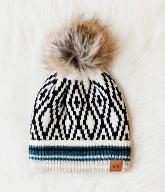 Blue Black Pom Beanie