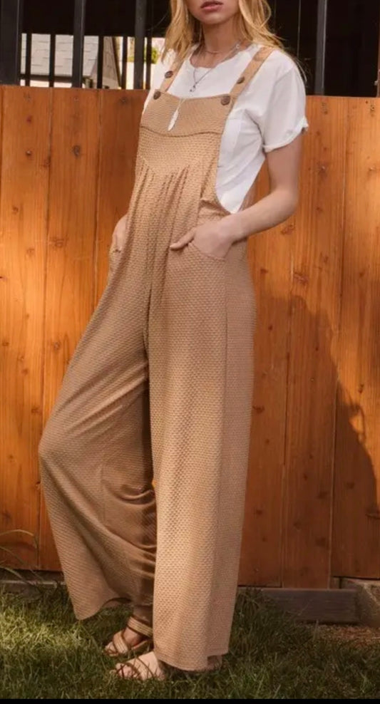 Tan Waffle Overall Jumper