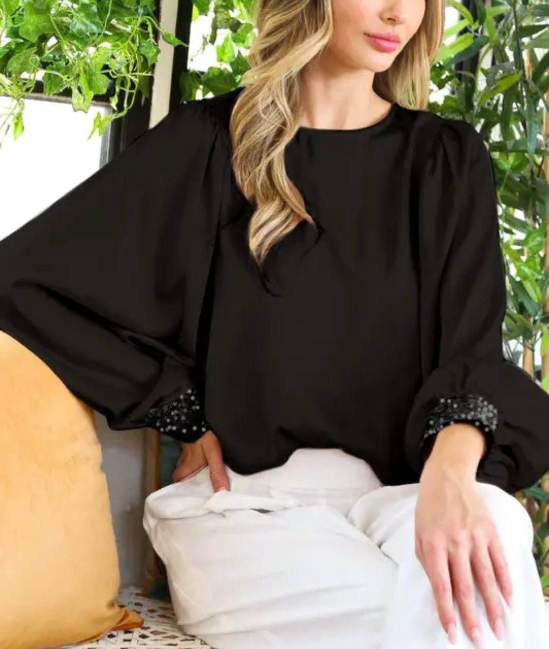 Black Sequin Cuff Blouse