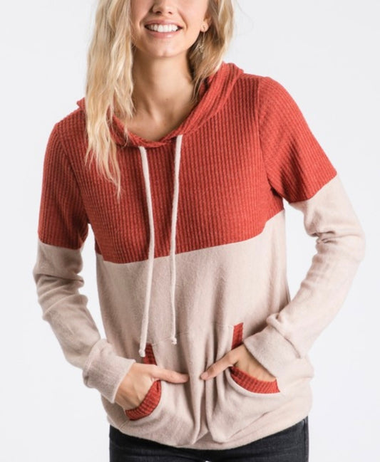 Rust Color Block Hoodie
