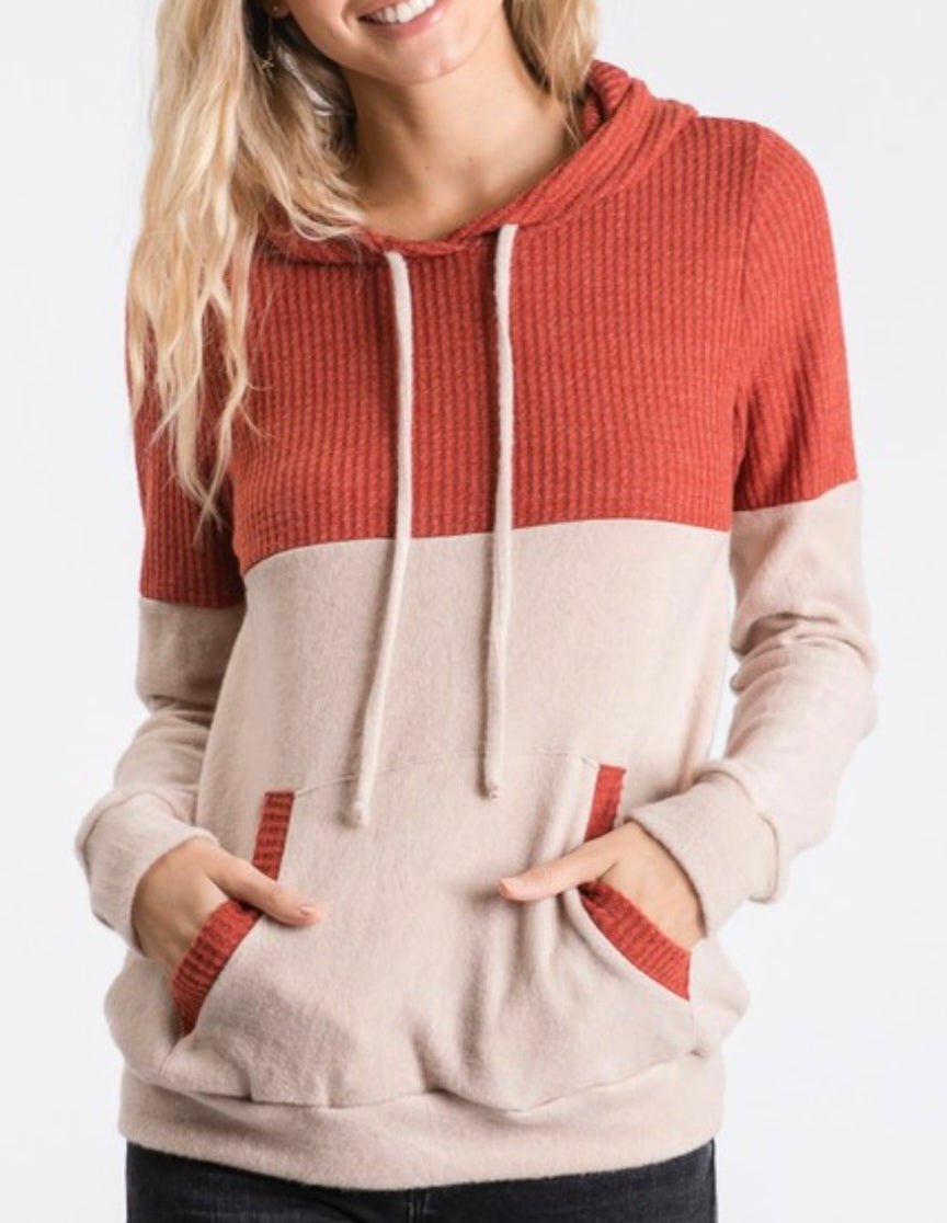 Rust Color Block Hoodie
