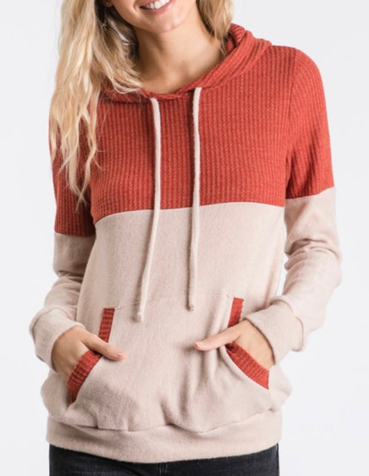 Rust Color Block Hoodie