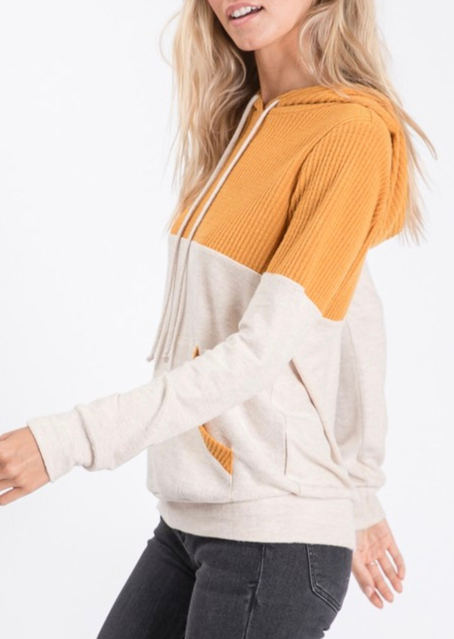 Mustard Color Block Hoodie