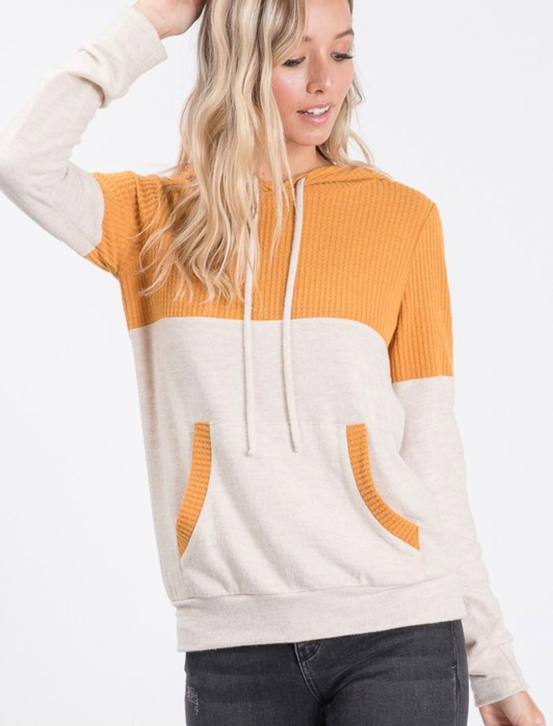 Mustard Color Block Hoodie