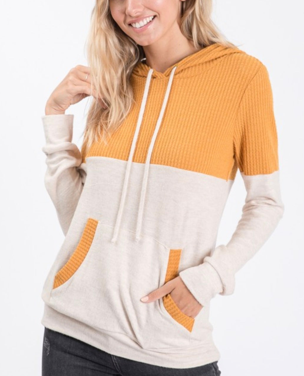 Mustard Color Block Hoodie