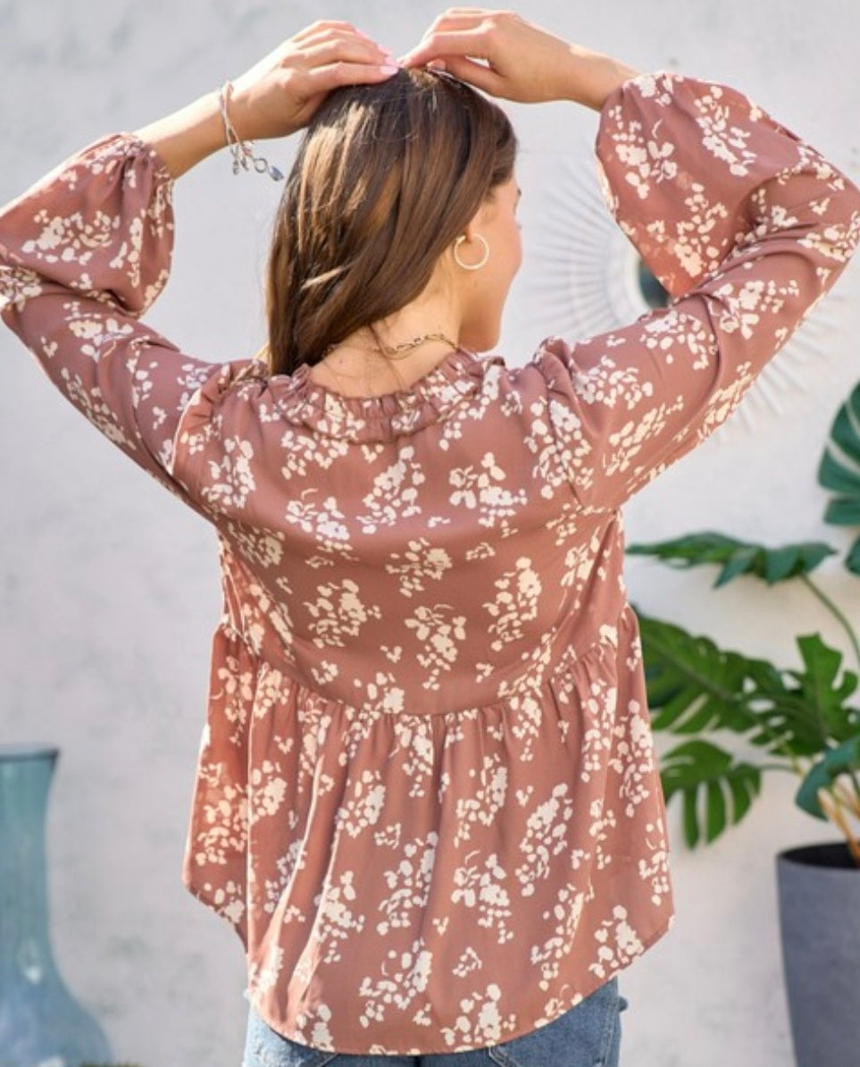 Mocha Floral Blouse