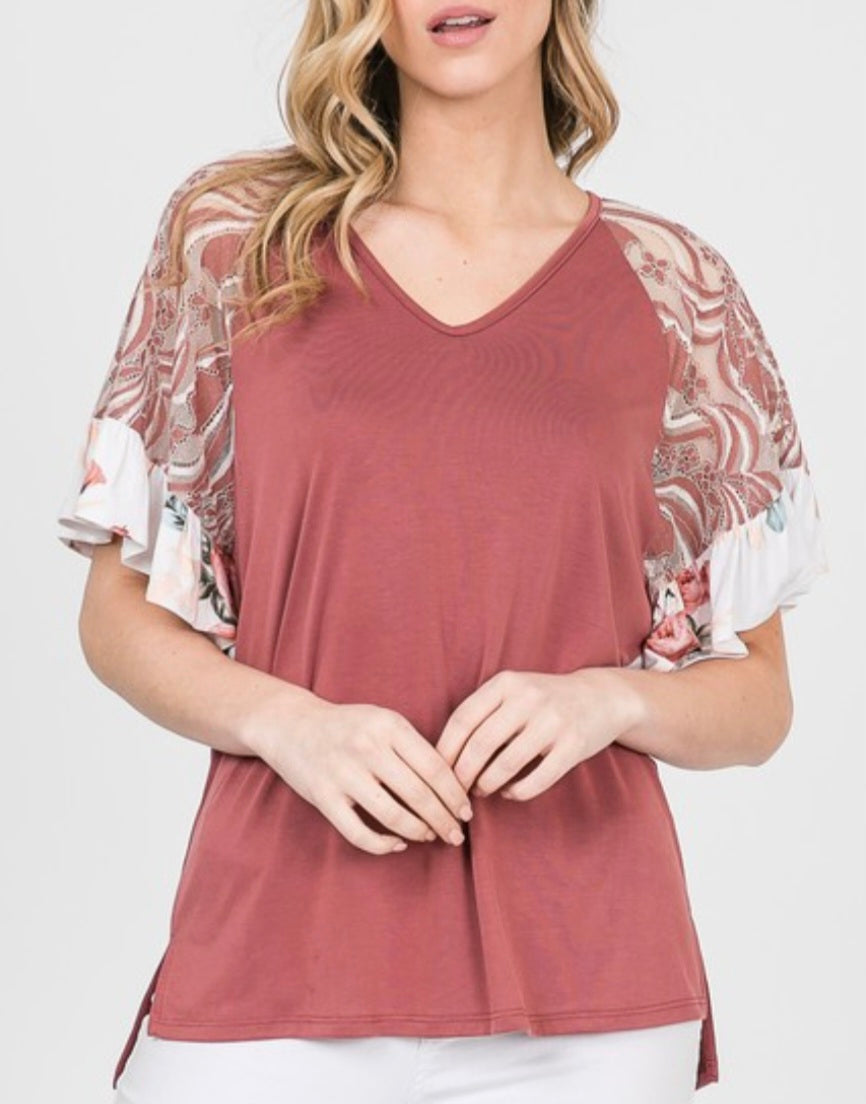 Mauve Lace Sleeve Blouse