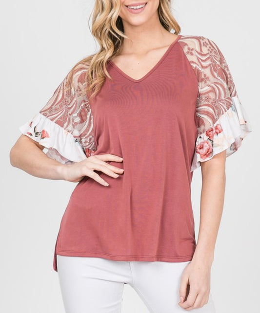 Mauve Lace Sleeve Blouse