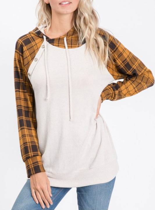 Mustard Plaid Button Hoodie
