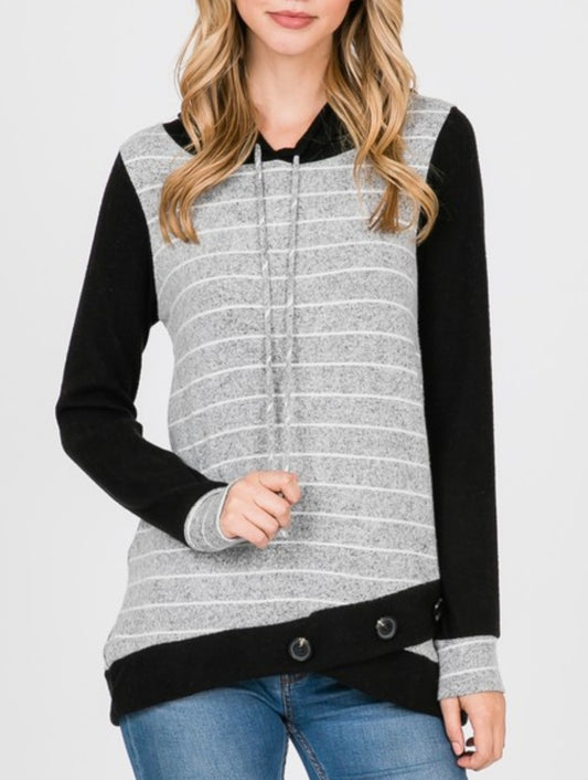 Stripe Button Hoodie