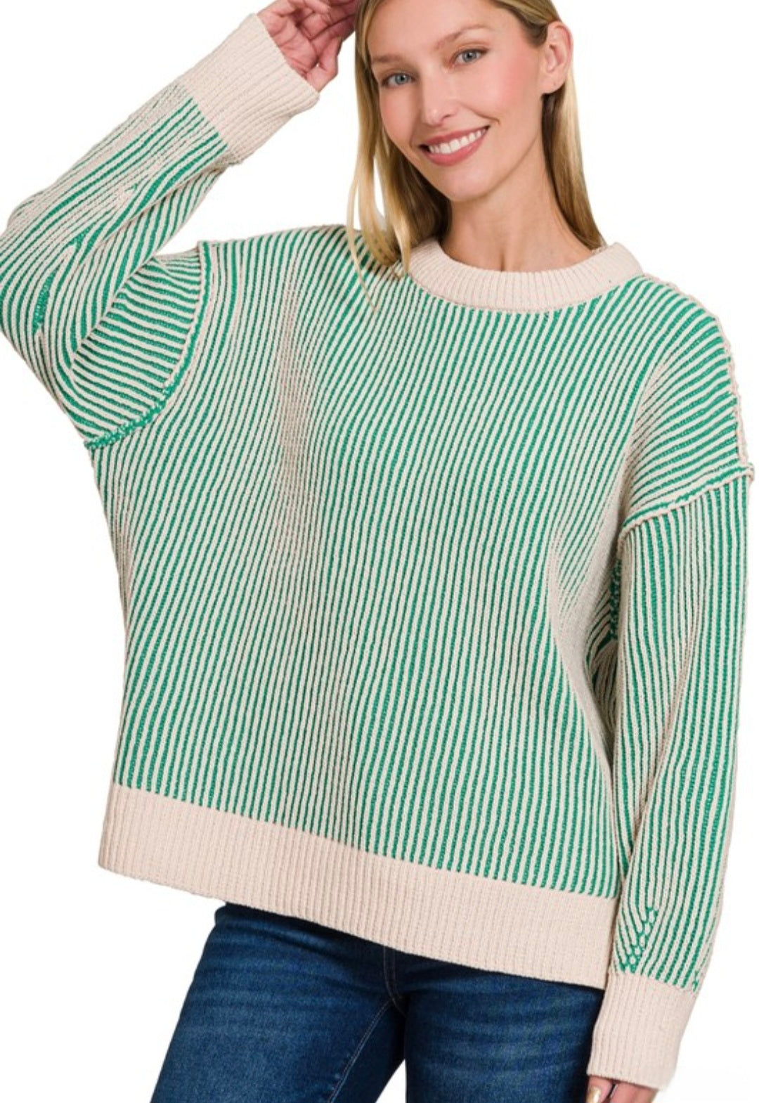 Kelly Green Two Tone Sweater